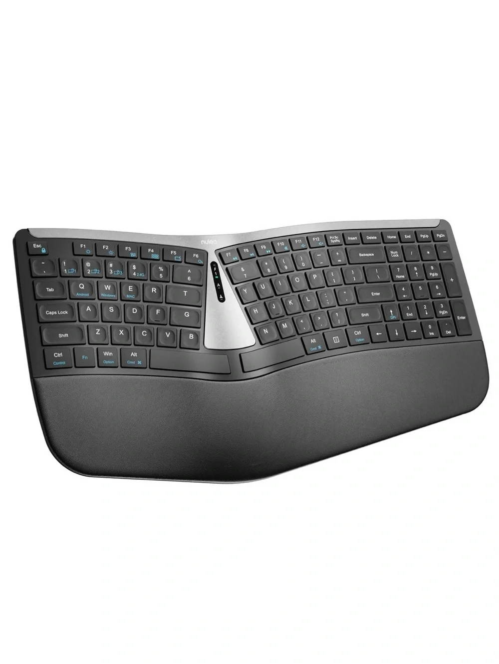 Nulea RT07B Ergonomic Wireless Keyboard Split Wrist Rest Bluetooth USB-C Black